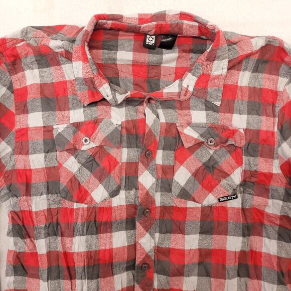 Rusty Gingham Flannel Casual Button Up Shirt Mens Size Extra Large XL Red Gray - Picture 1 of 10